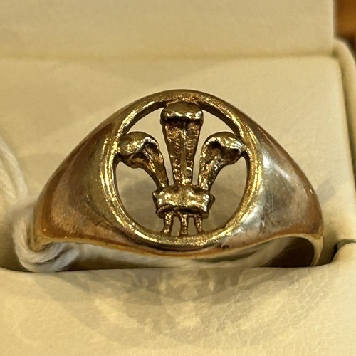 140 - 9ct Gold Ring with Welsh Feather Detail 3.0g approx size S