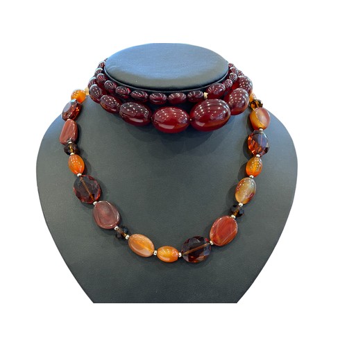 108 - Graduating cherry amber style bead necklace 51.0g, also another necklace (2)