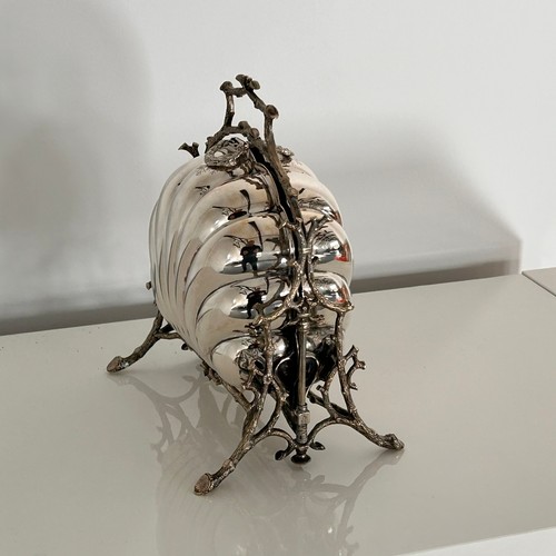 9 - A Victorian Silver Plated Clam Shell Muffin Warmer. Walker & Hall, Sheffield. 24.5cm high.