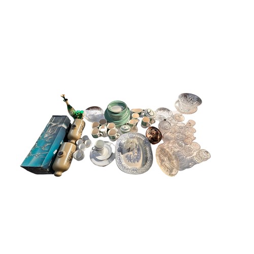 213 - A Mixed Table of Ceramics & Glass inc Crystal, extensive dinner Service, glassware etc