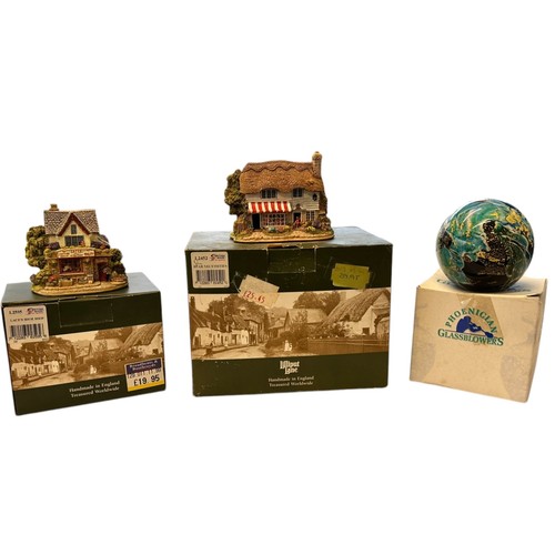 193 - Two Boxed Lilliput Lane cottages and a Phoenician Glass Paperweight (3)