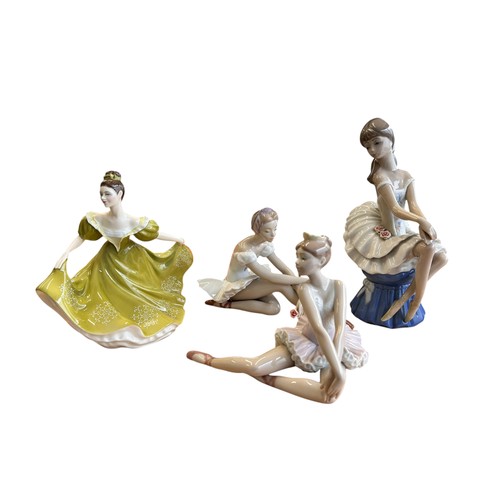 198 - A Collection of Ceramic Figures (4) inc two Lladro Ballerinas, Royal Doulton Lynne HN2329 & other