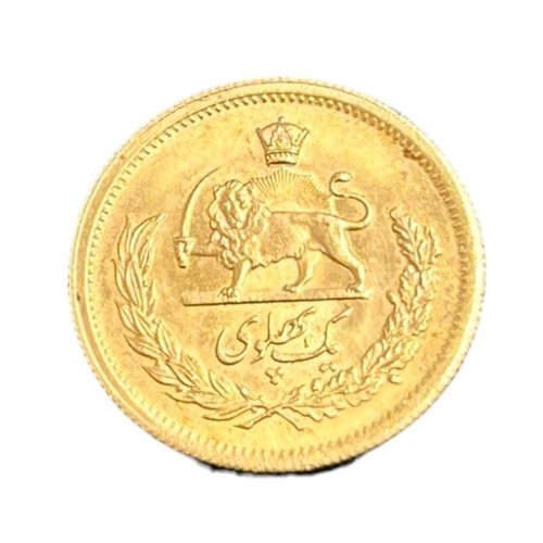 2 - GOLD COIN - 1 Pahlavi issued in Persia (Iran) 1945 - 1979 featuring the bust of Mohammed Reza and th... 