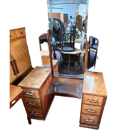 227 - Waring & Gillows Walnut Bedroom Suite comprising wardrobe, tall boy with two draws over four selves,... 