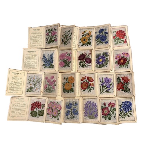 51 - Collection of Kensitas Flowers Silk Cigarette Cards, Featuring Detailed Embroidered Flower Designs a... 