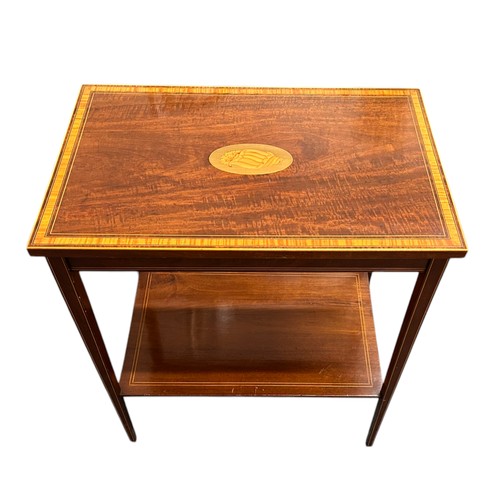 172 - An Edwardian mahogany inlaid and cross-banded side table, with central shell detail and undershelf 6... 