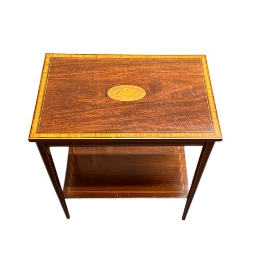 172 - An Edwardian mahogany inlaid and cross-banded side table, with central shell detail and undershelf 6... 