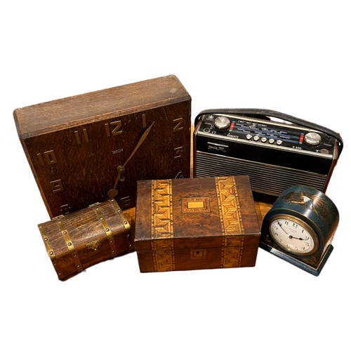 123 - A Collection of items inc Small Inlaid Writing Box, Roberts Radio, Treasury Chest Jewellery Box & Br... 