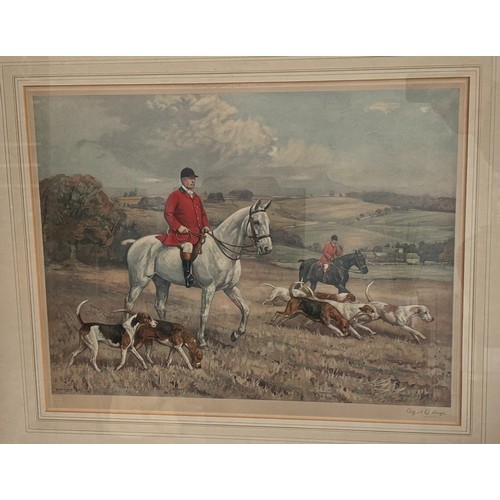 156 - Alfred G. Haigh, a signed print, huntsmen and hounds, dated 1919, 47cm x 59cm (72cm x 84cm)