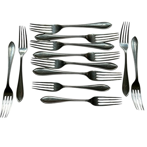 33 - Twelve Hallmarked Silver Forks, Six Main & Six Starter all with 'K' Monogram, by Viner's Ltd, Sheffi... 