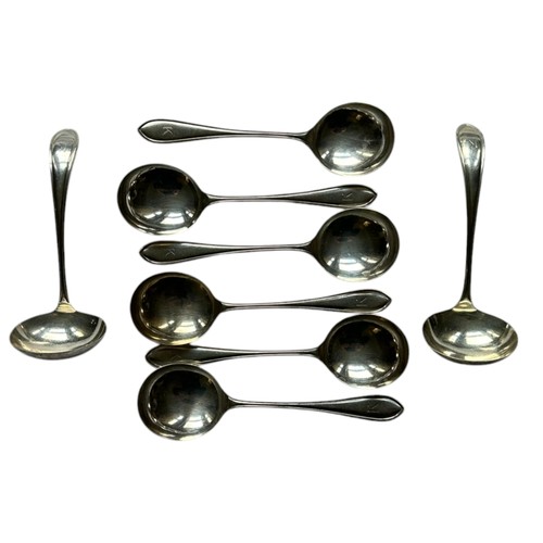 35 - Six Hallmarked Silver Soup spoons & Two Sauce Ladles all with 'K' Monogram, by Viner's Ltd, Sheffiel... 