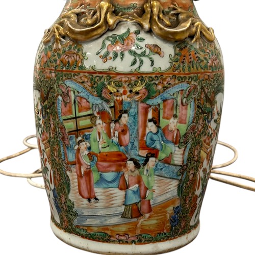 85 - A Chinese Canton famille rose vases, late 19th century, mounted as lamp