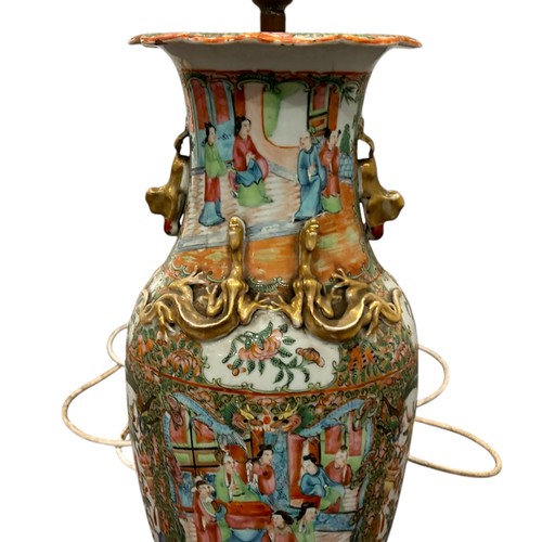 85 - A Chinese Canton famille rose vases, late 19th century, mounted as lamp