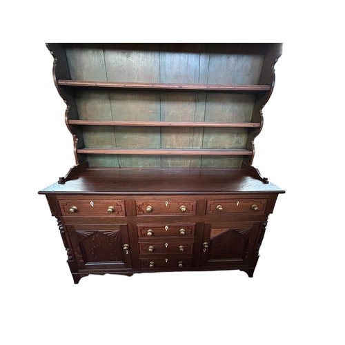 179 - A Large Mahogany Dresser
168cm wide x 94cm to top of dresser / 215cm to top of shelves x 52cm deep