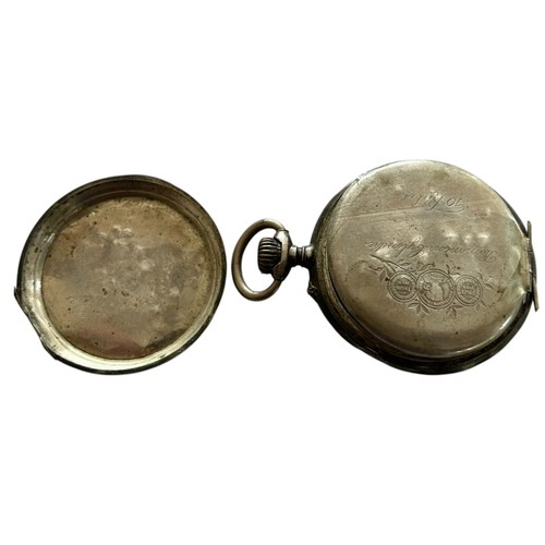 160 - Two Pocket Watches (2)
A White Metal Cased Open Dial Keyless, Remontoir Cylindre 10 Rubis, German  (... 