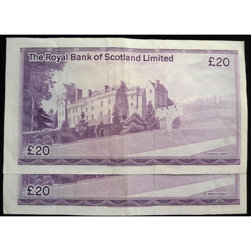 118 - Royal Bank of Scotland Ltd. £20. (2) SC821. 01.05.81. A/4 115258 - 259 consecutive. GVF.