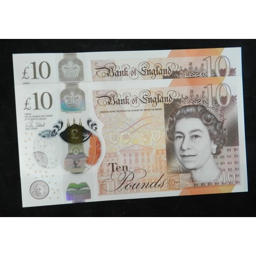 Banknotes. (2) £10 plastic note. 2017. CA23 075607 to ...608 ...