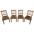 Set of four Arts & Craft carved oak dining chairs with floral medallion ...