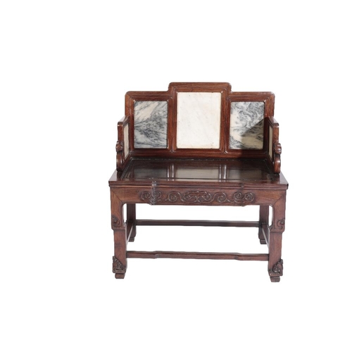 5 - SMALL HUANGHUALI THRONE CHAIR, QING DYNASTY 18TH CENTURY the panelled back and Ruyi-head carved arms... 