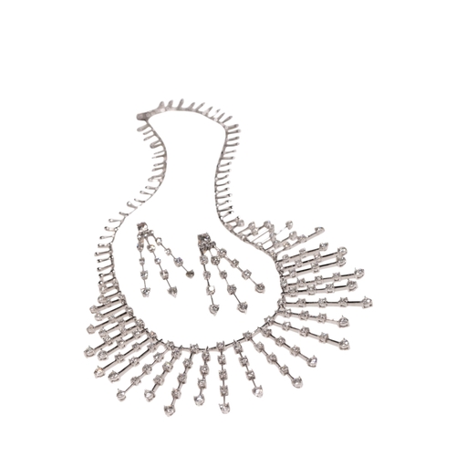 203 - A MODERN DIAMOND AND WHITE GOLD NEGLIGEE NECKLACE WITH EN SUITE EARRINGS, the one hundred and eleven... 