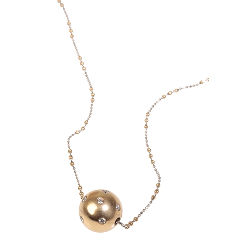 227 - A VINTAGE 14CT YELLOW AND WHITE GOLD SPHERE NECKLACE SET WITH DIAMONDS beautifully faceted two tone ... 