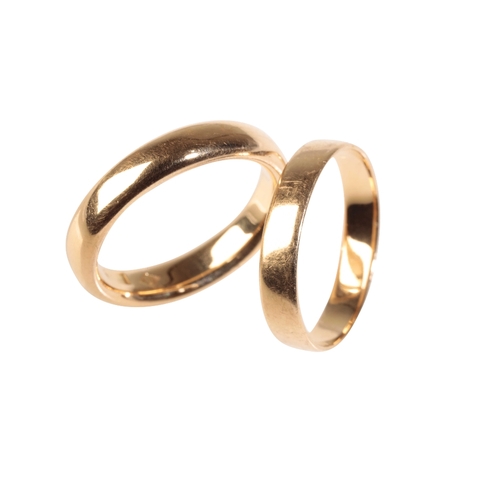 248 - AN 18CT YELLOW GOLD WEDDING BAND together with one other unmarked wedding band, approx 8grams total ... 