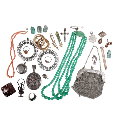 260 - A COLLECTION OF COSTUME JEWELLERY to include a Thai silver locket and a triple strand Jadeite bead n... 