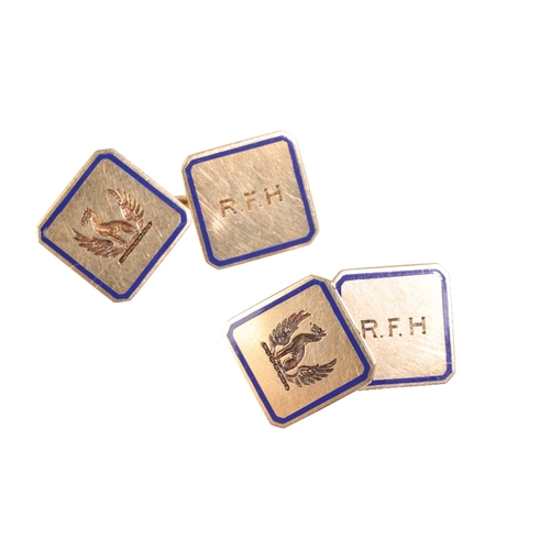 272 - A PAIR OF VINTAGE CARTIER 14CT YELLOW GOLD CUFFLINKS WITH BLUE ENAMEL BORDERS each cufflink is fitte... 