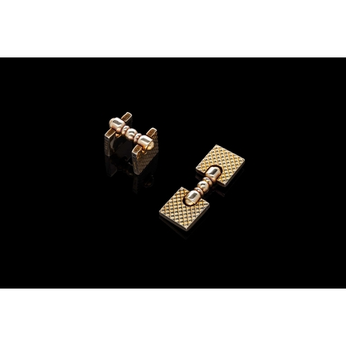 273 - A PAIR OF FRENCH CARTIER HINGED CUFFLINKS IN 14CT YELLOW GOLD each consisting of two square plaques ... 