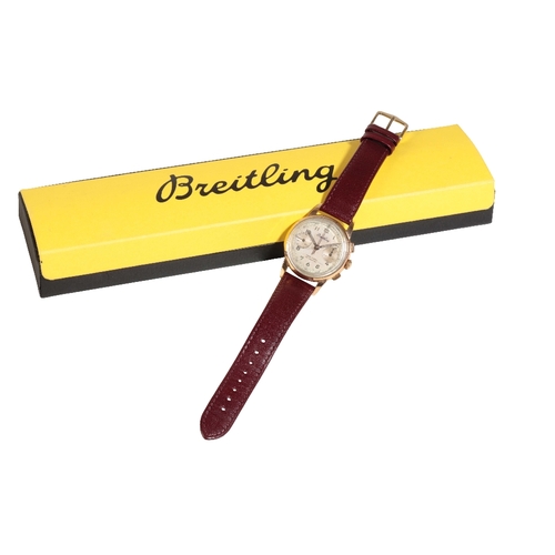 280 - BREITLING CHRONOGRAPH GENTLEMAN'S GOLD PLATED WRIST WATCH with manual wind movement, the silver dial... 