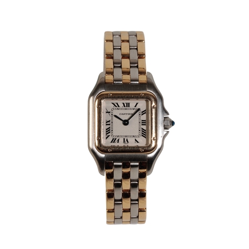 286 - CARTIER PANTHERE LADY'S STEEL & GOLD BRACELET WATCH with Quartz movement, the white dial with black ... 