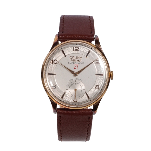 289 - CAUNY PRIMA SUPERLUX 21 GENTLEMAN'S GOLD PLATED WRISTWATCH with manual wind movement, the silver dia... 