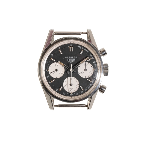 295 - HEUER CARRERA GENTLEMAN'S STAINLESS STEEL CHRONOGRAPH WRISTWATCH with manual wind movement, the blue... 