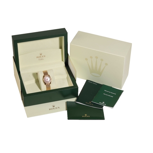 349 - ROLEX CELLINI LADIES 18CT GOLD BRACELET WATCH with Quartz movement, mother of pearl dial with diamon... 