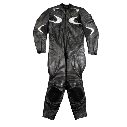 23 - A FRANK THOMAS MOTORCYCLE TOURING SUIT one-piece, ventilated, and an Ashman biker jacket, both 40