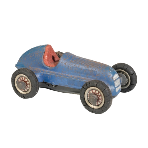 232 - A SCHUCO STUDIO 1936 MERCEDES BENZE GRAND PRIX RACER made in Germany, tinplate and painted blue, 15c... 