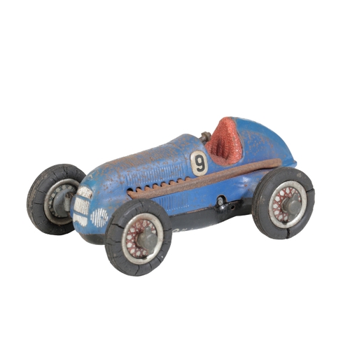 232 - A SCHUCO STUDIO 1936 MERCEDES BENZE GRAND PRIX RACER made in Germany, tinplate and painted blue, 15c... 