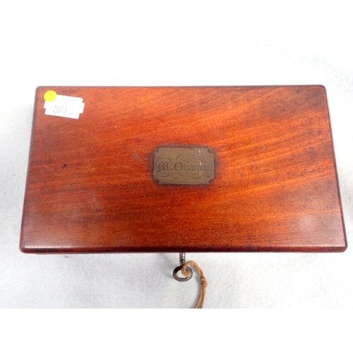 19 - A MAHOGANY BOXED DRAWING INSTRUMENTS with key