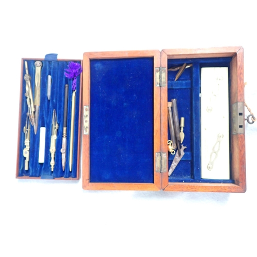 19 - A MAHOGANY BOXED DRAWING INSTRUMENTS with key