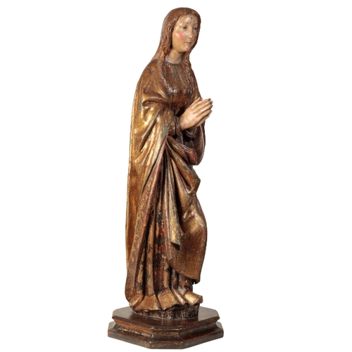 106 - A FINE GOTHIC POLYCHROMED WALNUT FIGURE OF THE PRAYING VIRGIN Upper Rhine/Burgundy, circa 1480-1500,... 