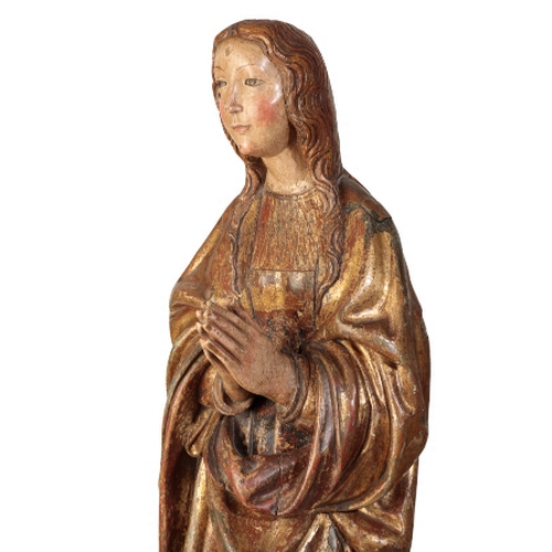 106 - A FINE GOTHIC POLYCHROMED WALNUT FIGURE OF THE PRAYING VIRGIN Upper Rhine/Burgundy, circa 1480-1500,... 