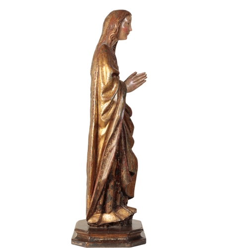 106 - A FINE GOTHIC POLYCHROMED WALNUT FIGURE OF THE PRAYING VIRGIN Upper Rhine/Burgundy, circa 1480-1500,... 