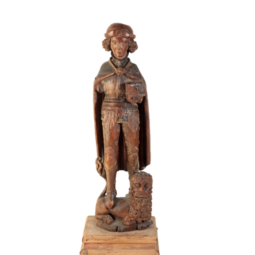 123 - A NORTH EUROPEAN CARVED  WOOD FIGURE OF A KNIGHT circa 1480, with traces of the original polychrome ... 