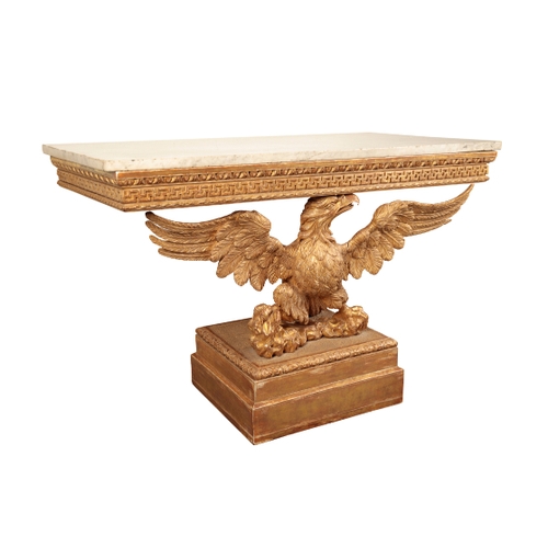 146 - A GEORGE II GILTWOOD CONSOLE TABLE second quarter 18th century, The rectangular grey-veined white ma... 