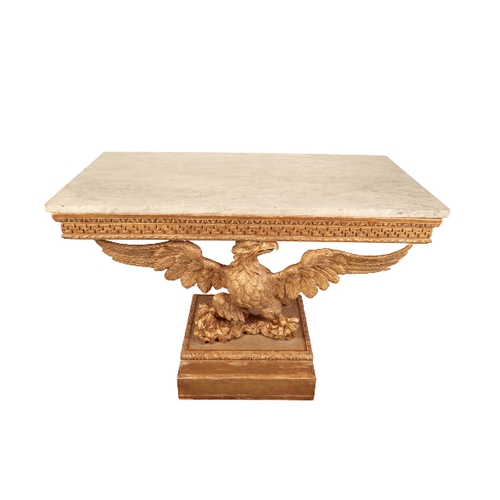 146 - A GEORGE II GILTWOOD CONSOLE TABLE second quarter 18th century, The rectangular grey-veined white ma... 