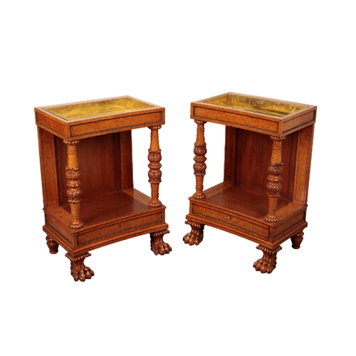 162 - A PAIR OF GEORGE IV AMBOYNA  AND MAHOGANY PIER TABLES first quarter 19th century, each of slightly c... 