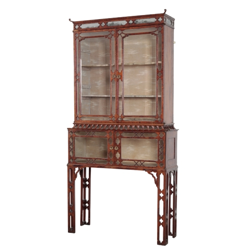 169 - A MID-VICTORIAN WALNUT DISPLAY CABINET-ON-STAND mid-19th century, of George II style, the rectangula... 