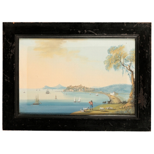 62 - NEAPOLITAN SCHOOL, 19TH CENTURY Two views of the Bay of Naples, each with figures to the foreground,... 