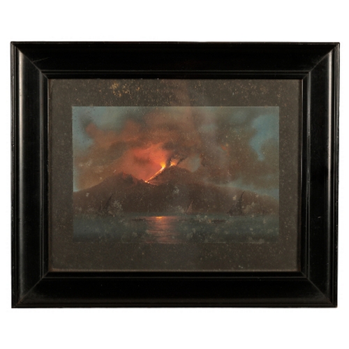 63 - NEAPOLITAN SCHOOL, 19TH CENTURY A view of Vesuvius erupting gouache, 14.5cm x 21.5cm; and another vi... 