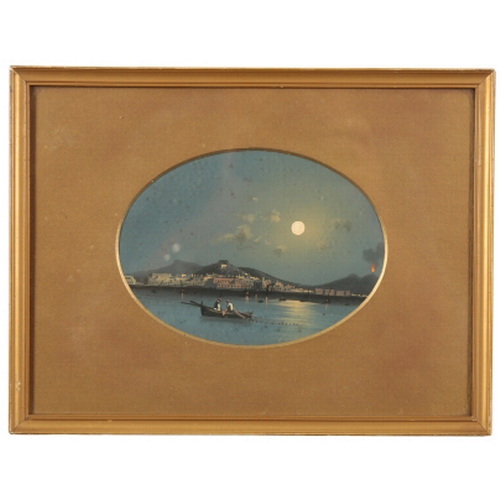 65 - NEAPOLITAN SCHOOL, 19TH CENTURY Figures in a fishing boat in the bay under a moonlit sky gouache, 13... 